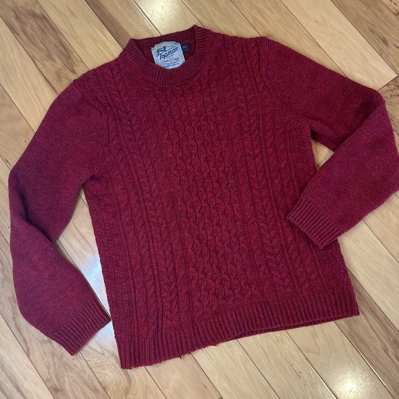 Topman Rich Red Cable Knit Wool Blend Men’s Crewneck Sweater - Picture 3 of 9